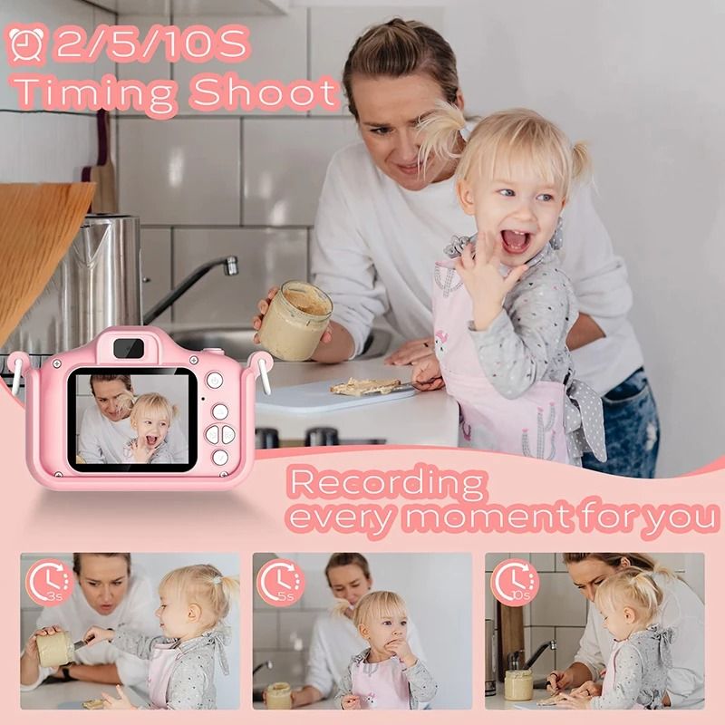 Kids Camera HD Digital Video Toddler Camera With Silicone Cover 32GB SD Card 3