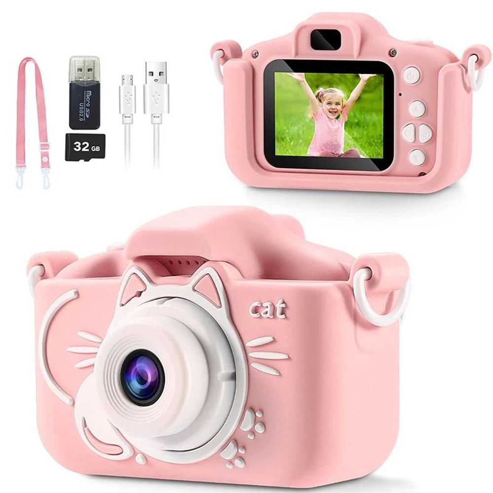 Kids Camera HD Digital Video Toddler Camera With Silicone Cover 32GB SD Card 7