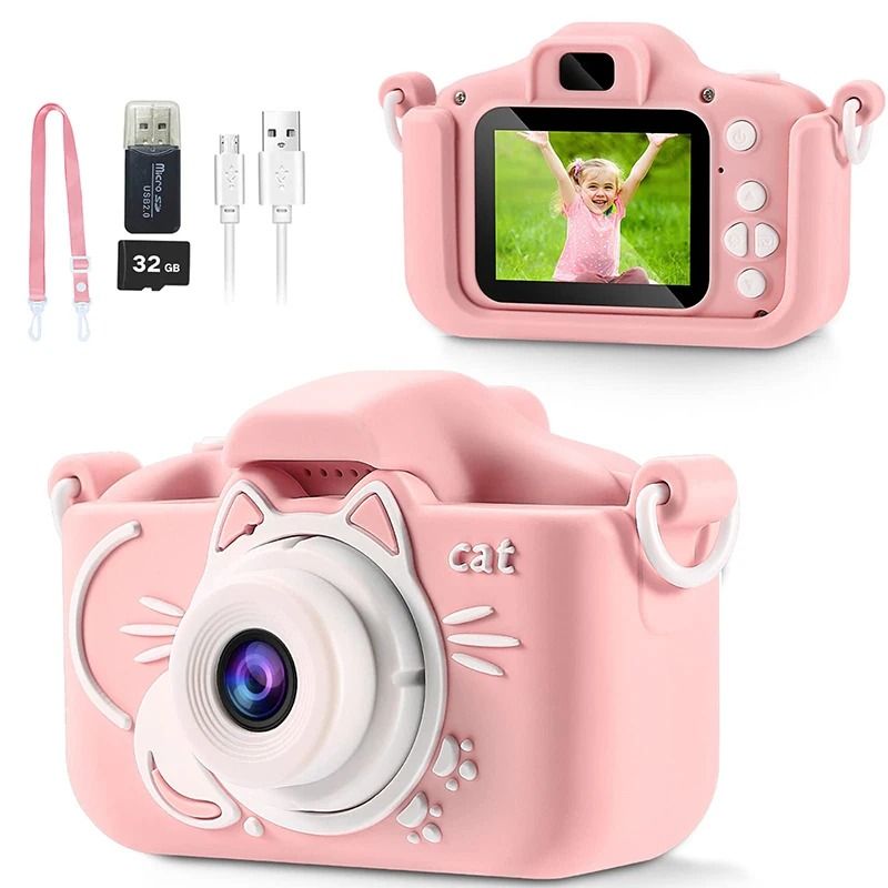 Kids Camera HD Digital Video Toddler Camera With Silicone Cover 32GB SD Card 7