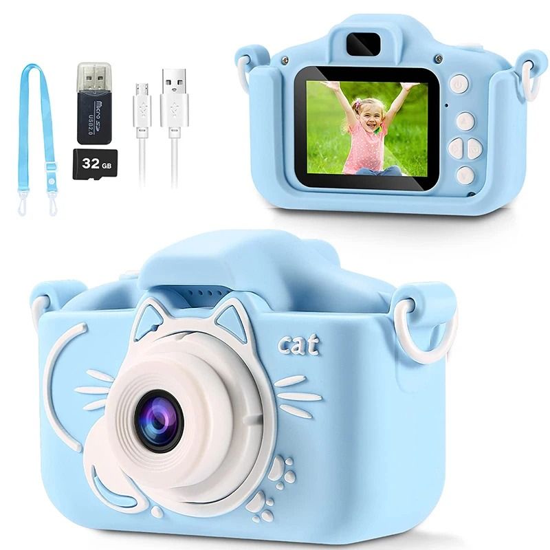 Kids Camera HD Digital Video Toddler Camera With Silicone Cover 32GB SD Card 8