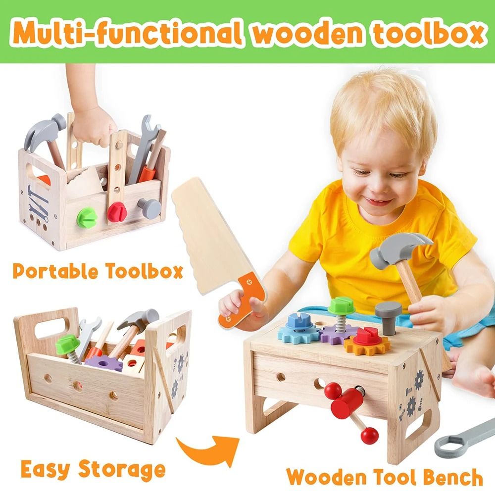 Kids Tool Bench Wooden Set Toys Montessori Workbench Construction STEM Educational Gifts 1