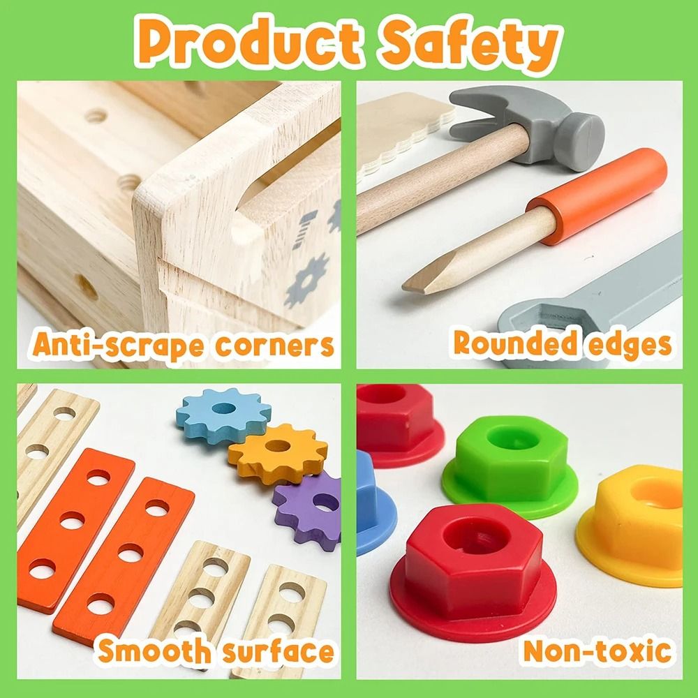 Kids Tool Bench Wooden Set Toys Montessori Workbench Construction STEM Educational Gifts 3