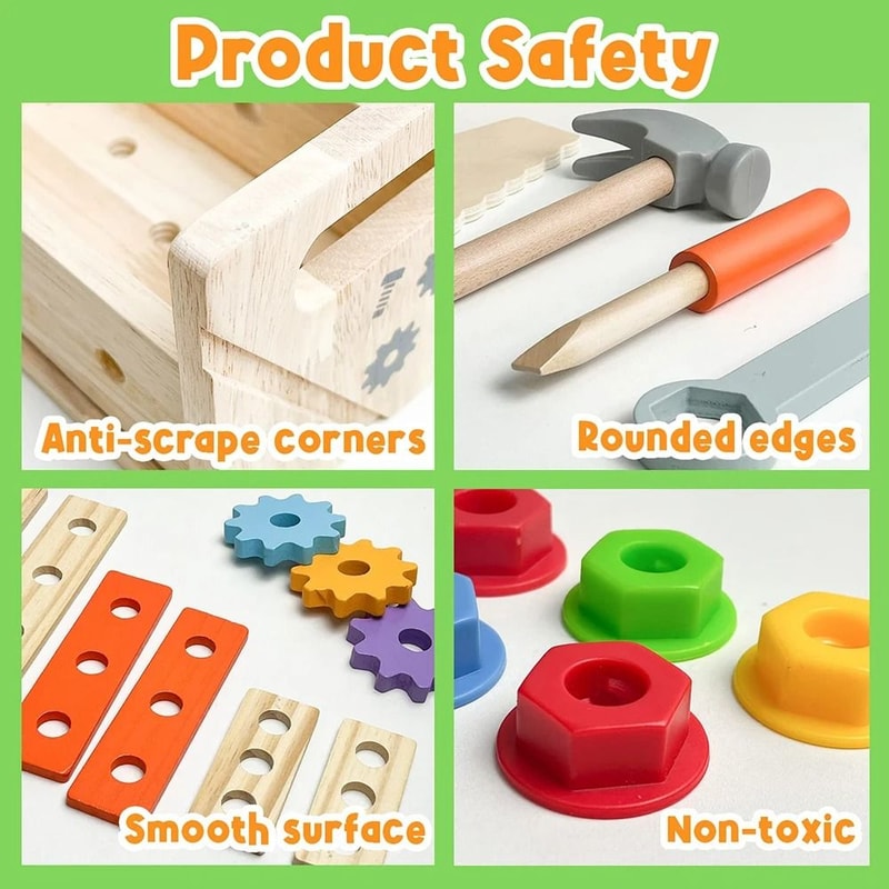 Kids Tool Bench Wooden Set Toys Montessori Workbench Construction STEM Educational Gifts 3