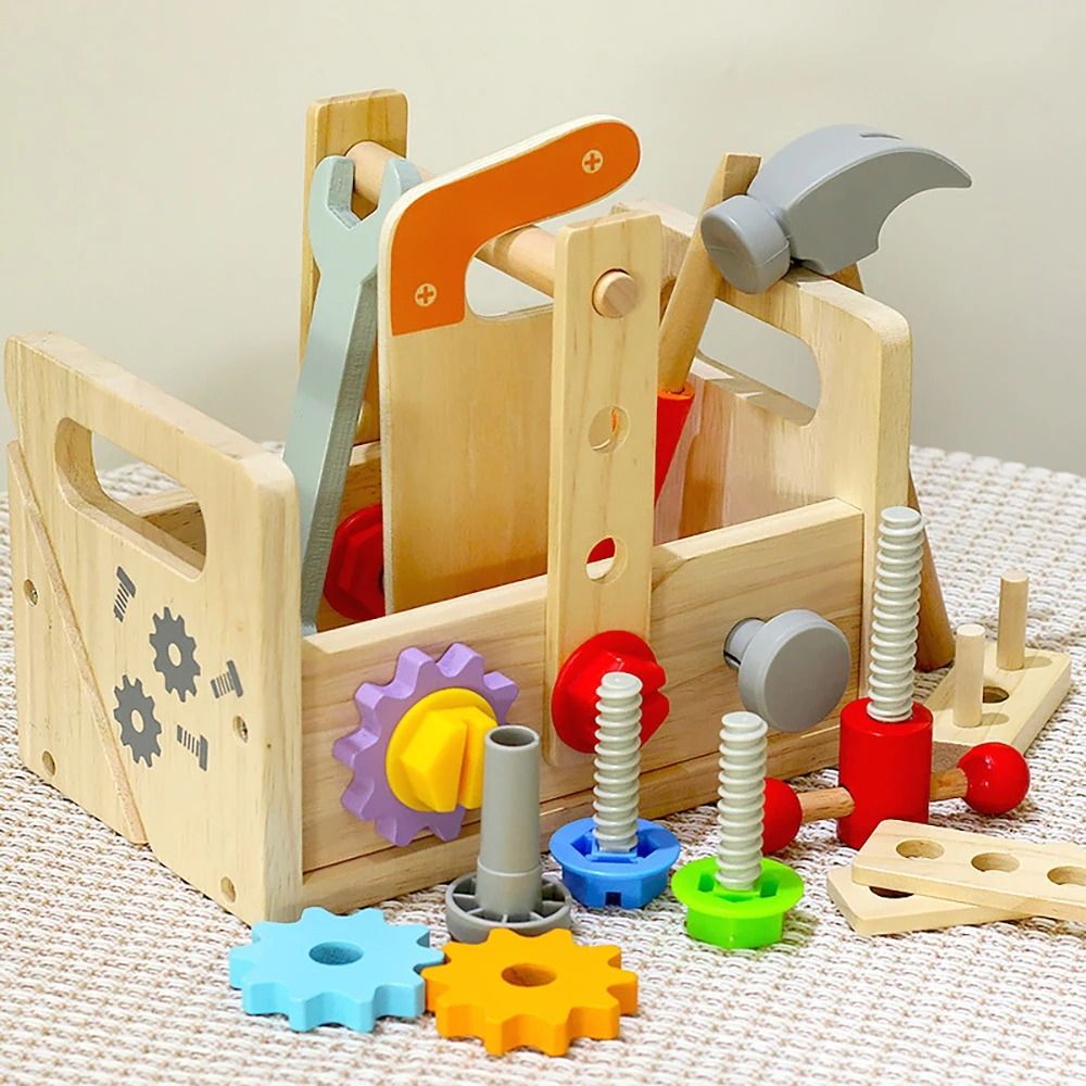 Kids Tool Bench Wooden Set Toys Montessori Workbench Construction STEM Educational Gifts 4