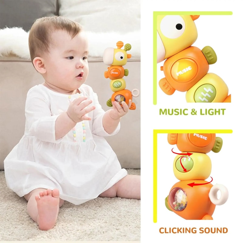 Baby Rattle Teething Toy Giraffe Musical Silicone Montessori Sensory Toy 3