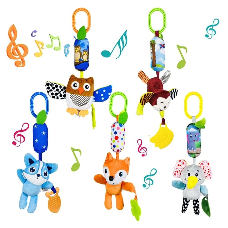 Soft Animal Hanging Handbells Rattles Plush Sensory Toy With Teether For Newborn Gifts 0