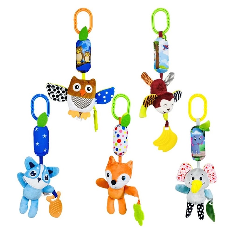 Soft Animal Hanging Handbells Rattles Plush Sensory Toy With Teether For Newborn Gifts 1