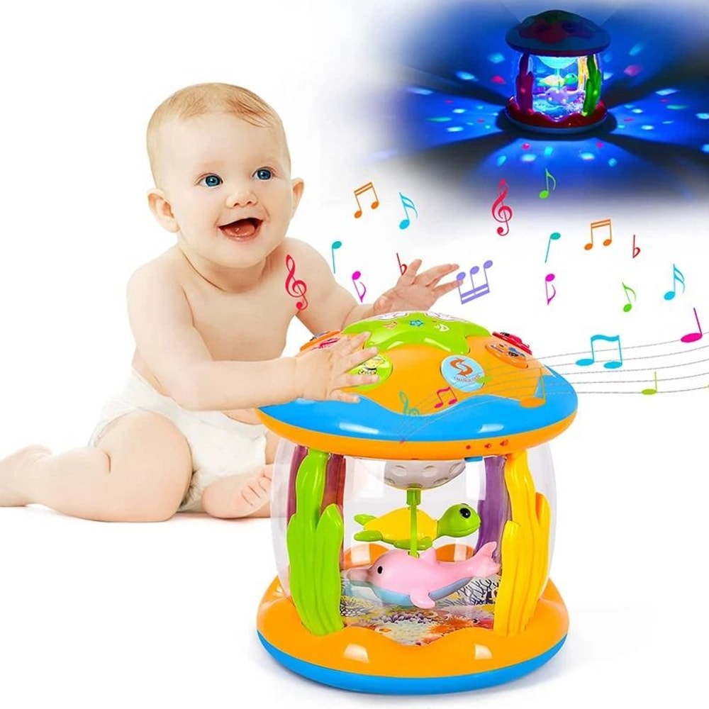 Baby 4 In 1 Tummy Time Crawling Toy Early Learning Sea Animals Sensory Musical Projector 0