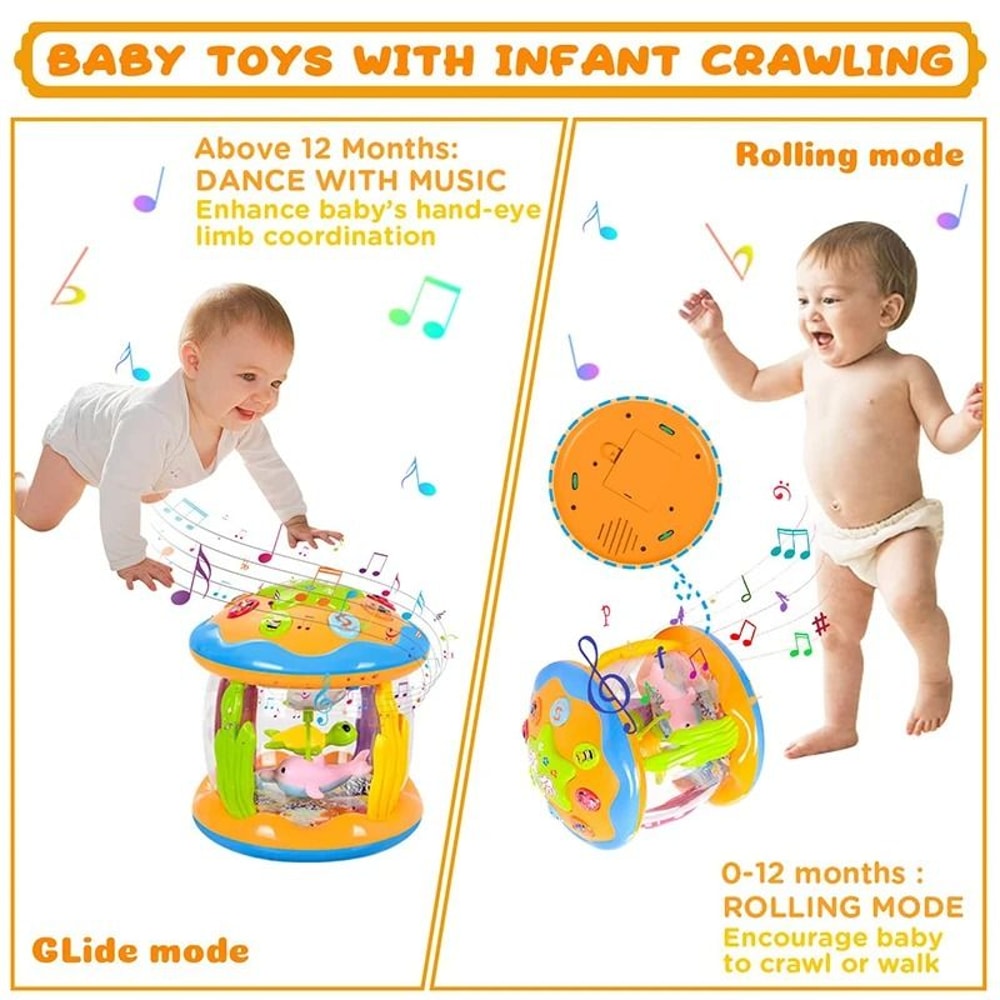 Baby 4 In 1 Tummy Time Crawling Toy Early Learning Sea Animals Sensory Musical Projector 4