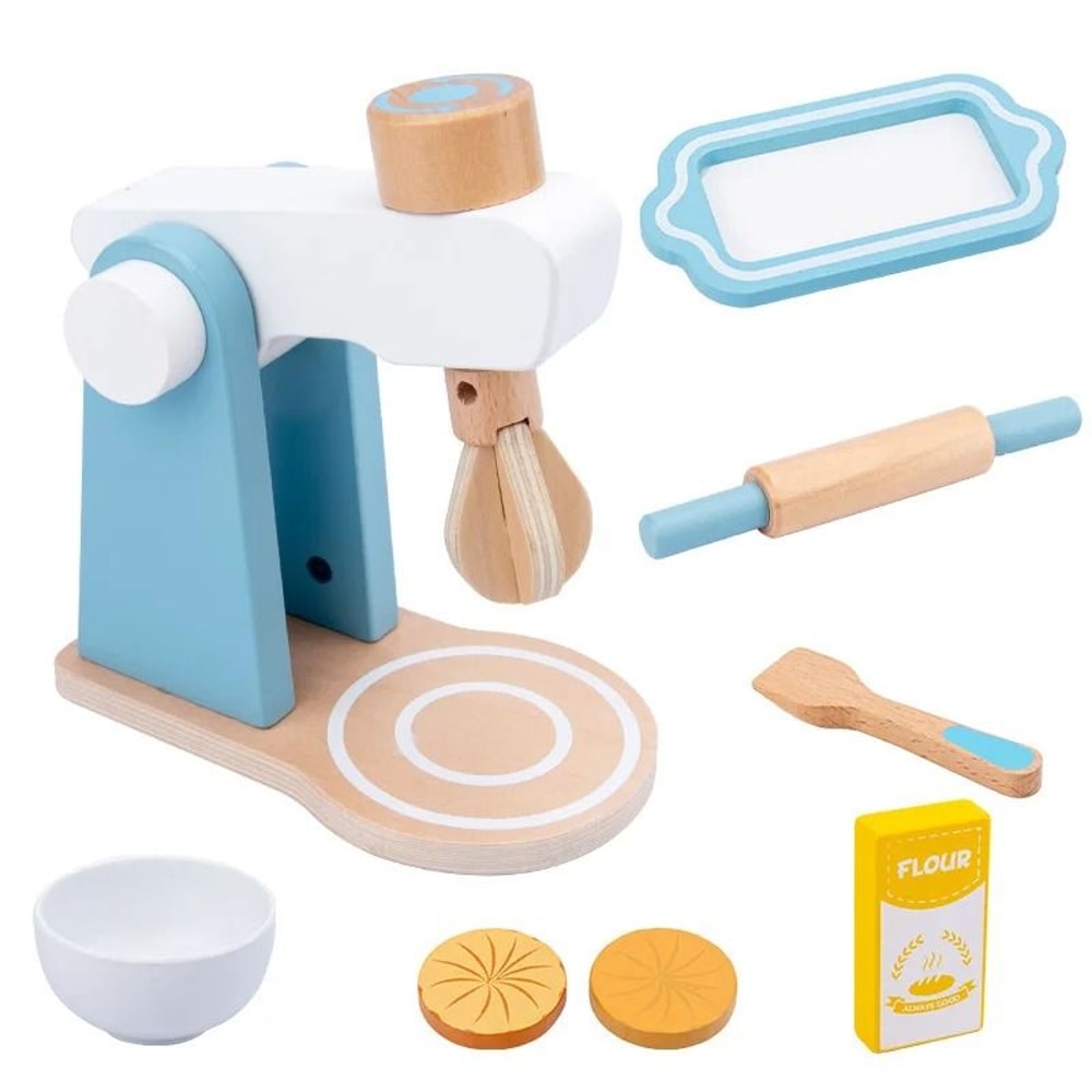 QWZ Wooden Simulation Kitchen Toy Set Bread Machine Microwave Oven Play House Toys 9
