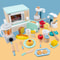 QWZ Wooden Simulation Kitchen Toy Set Bread Machine Microwave Oven Play House Toys 5