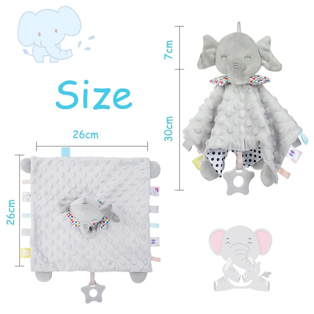 Baby Security Blanket Elephant With Tags Teether Rattles Soft Snuggle Stuffed Animal 1