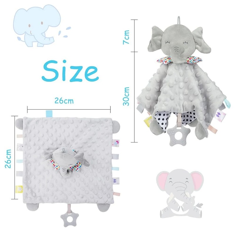 Baby Security Blanket Elephant With Tags Teether Rattles Soft Snuggle Stuffed Animal 1