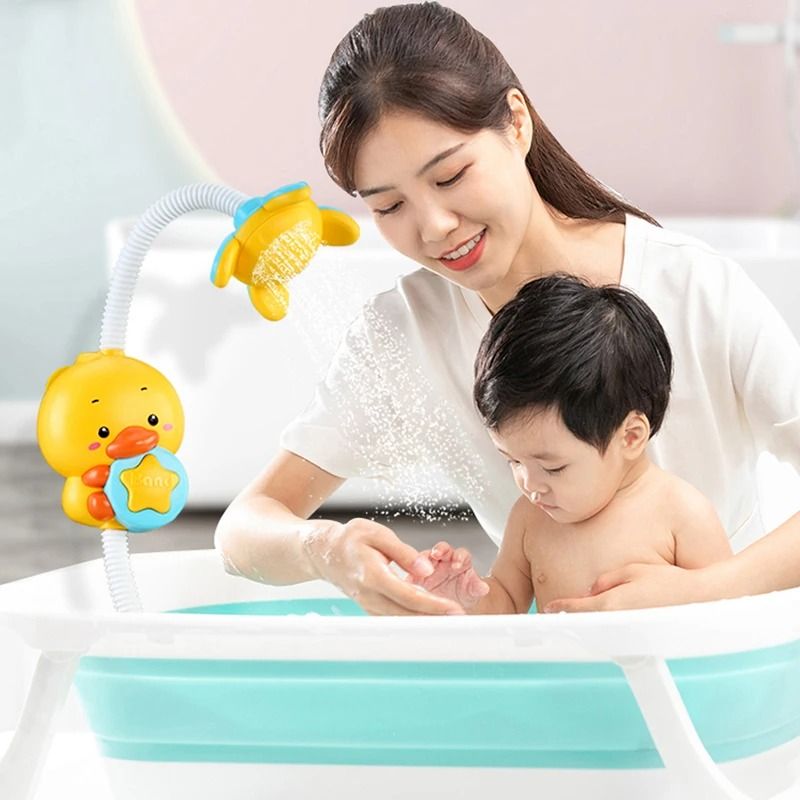 QWZ New Bath Toys Baby Water Game Duck Model Faucet Electric Water Spray Shower 3