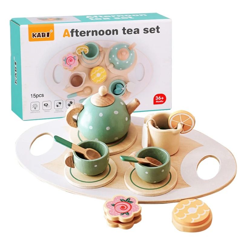 Wooden Afternoon Tea Set Toy Pretend Play Food Montessori Early Educational Toys 1