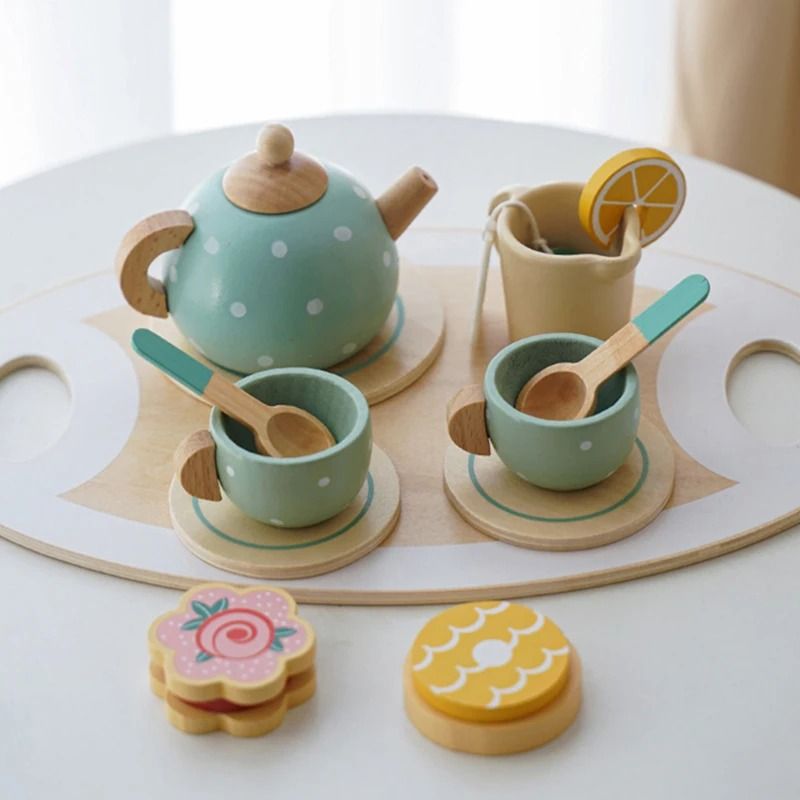 Wooden Afternoon Tea Set Toy Pretend Play Food Montessori Early Educational Toys 2
