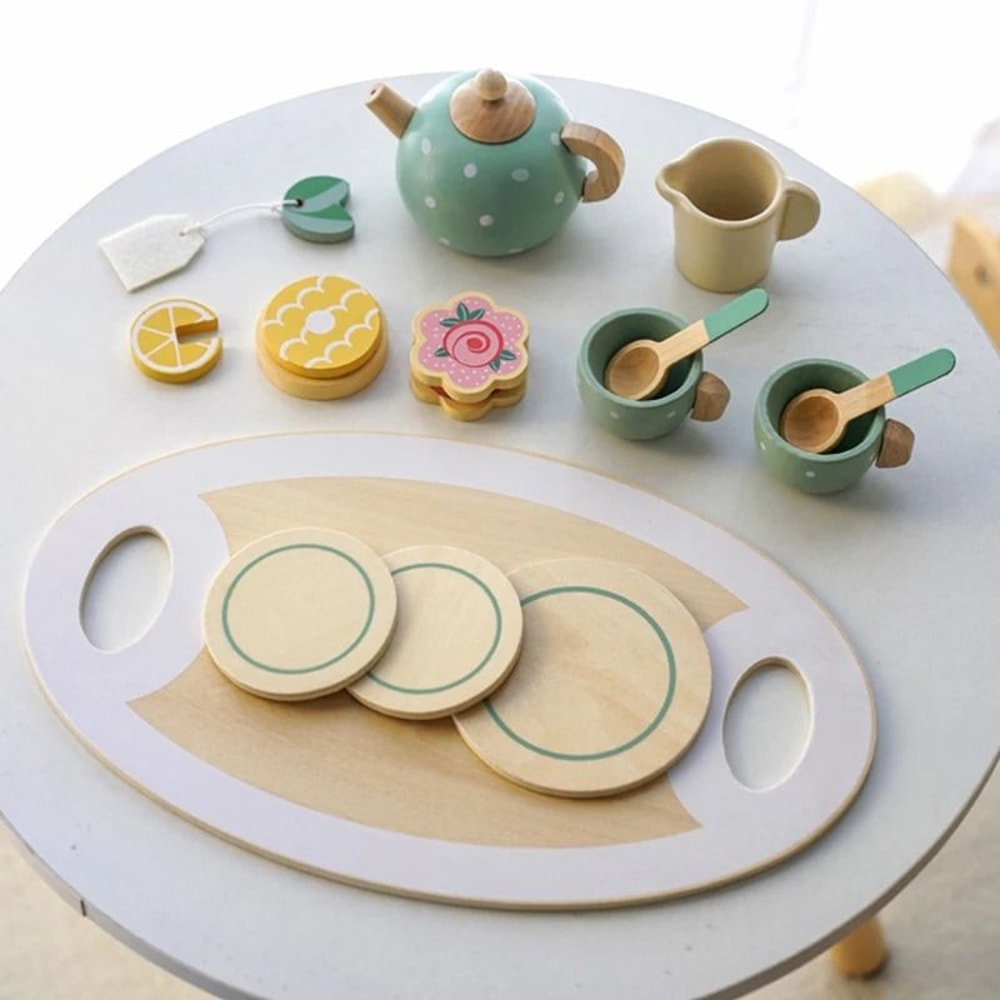 Wooden Afternoon Tea Set Toy Pretend Play Food Montessori Early Educational Toys 4