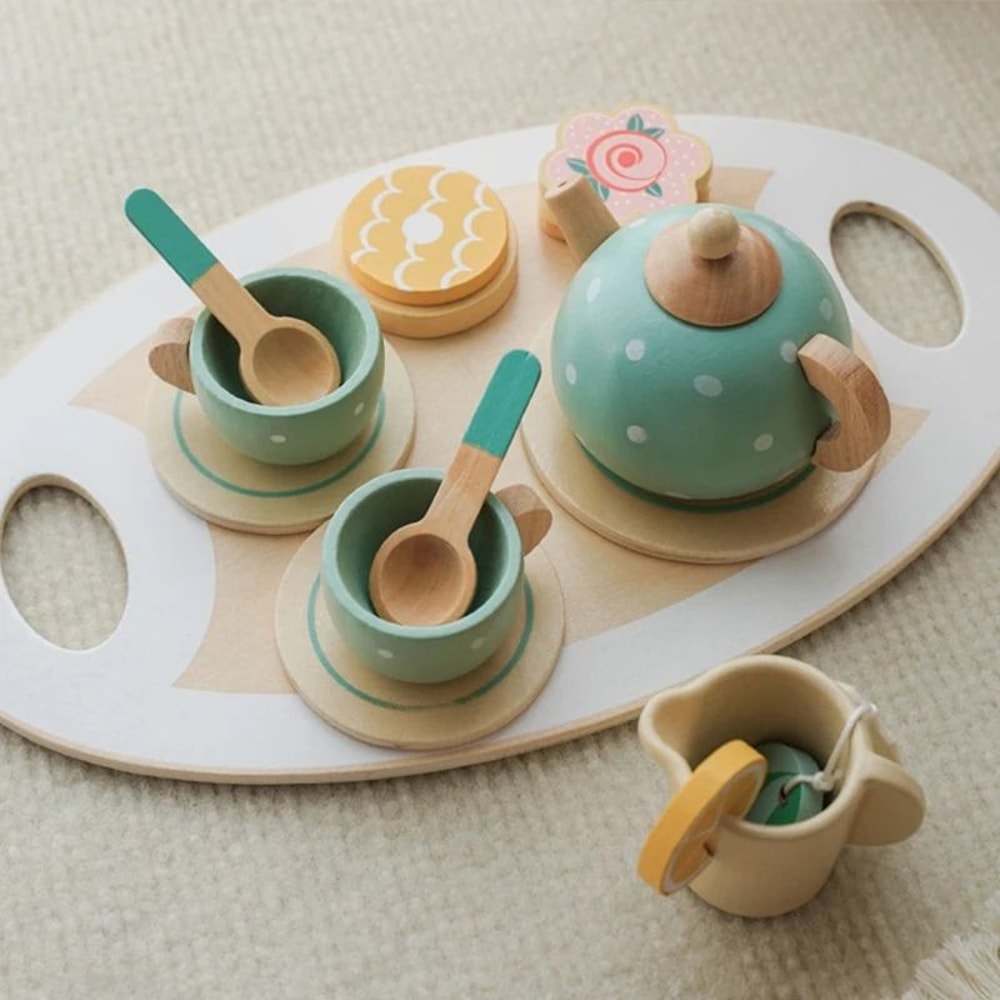 Wooden Afternoon Tea Set Toy Pretend Play Food Montessori Early Educational Toys 5