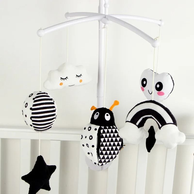 Animal Music Box Black And White Bed Bell Toy Baby Crib Rattle For Newborns 3