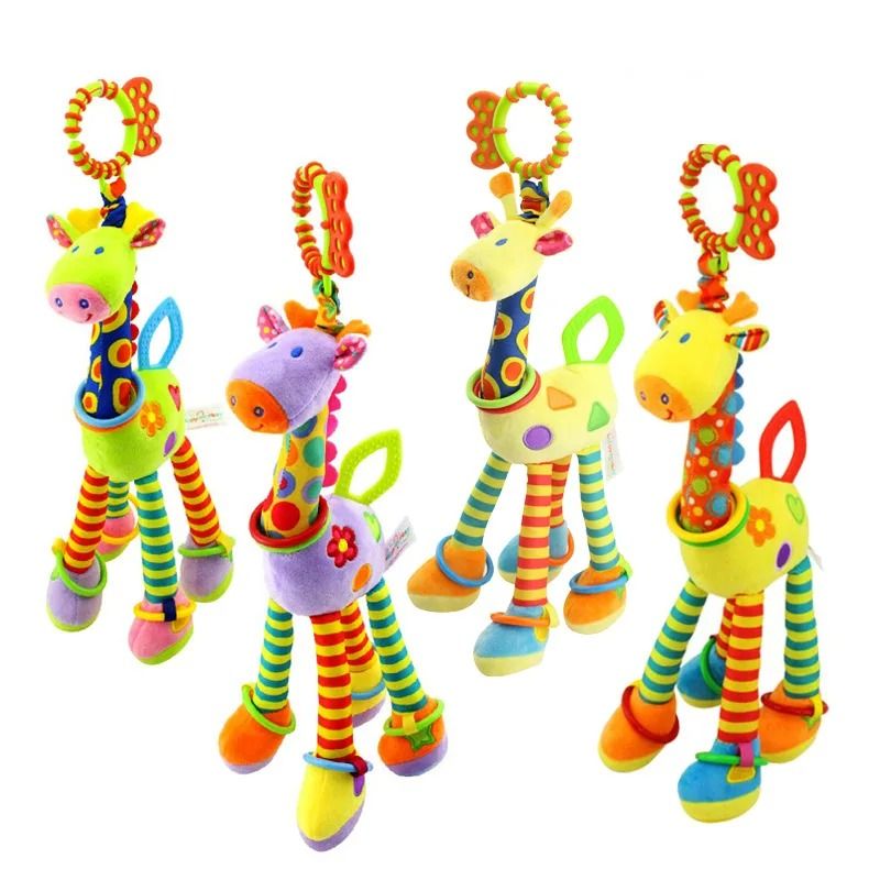New Soft Cute Giraffe Animal Handbells Rattles Plush Infant Handle Toy With Teether 0