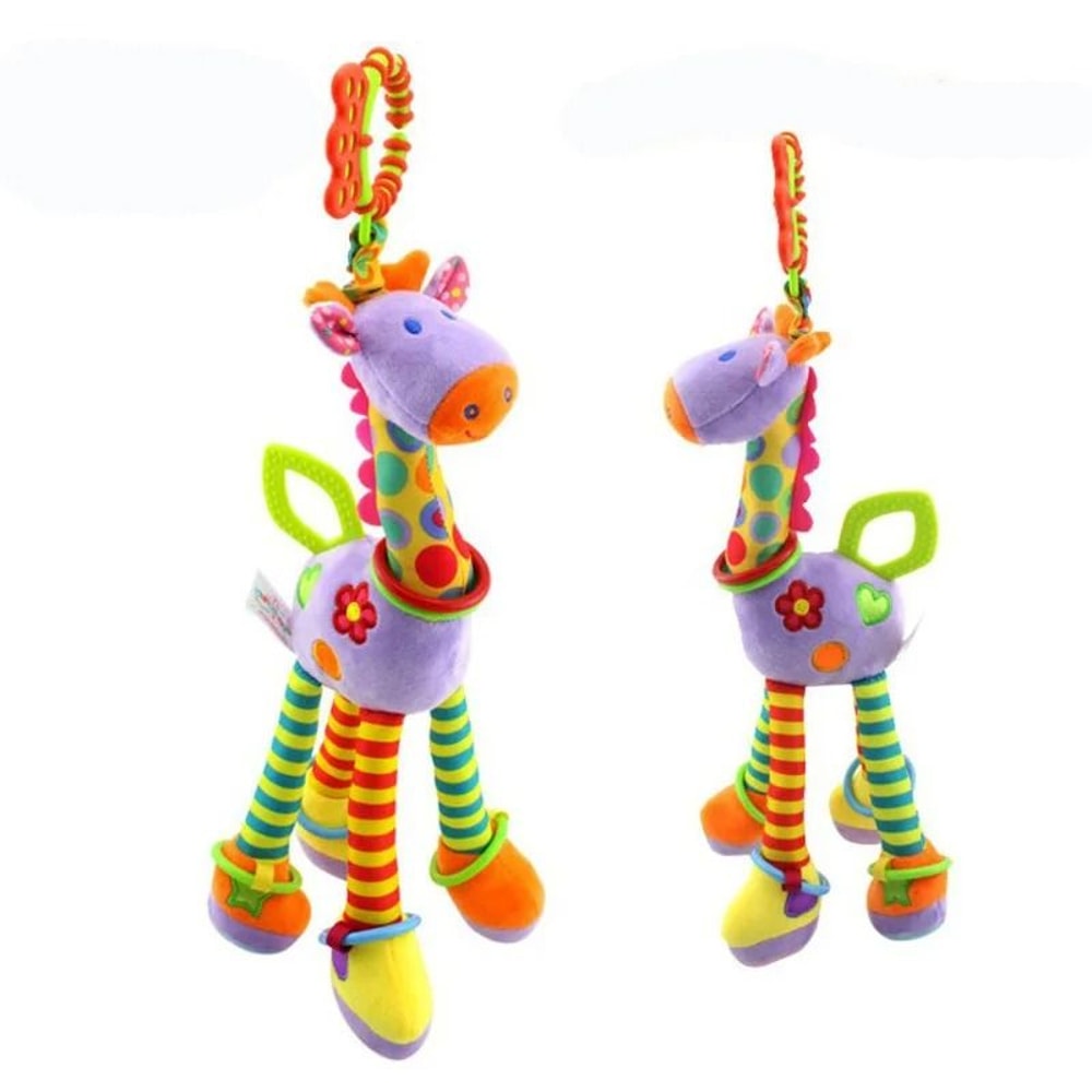 New Soft Cute Giraffe Animal Handbells Rattles Plush Infant Handle Toy With Teether 2