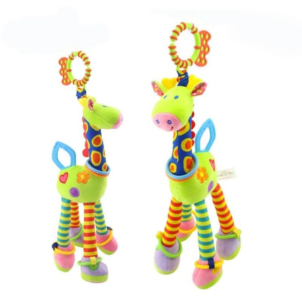 New Soft Cute Giraffe Animal Handbells Rattles Plush Infant Handle Toy With Teether 3