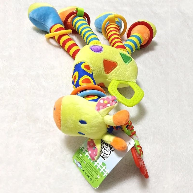 New Soft Cute Giraffe Animal Handbells Rattles Plush Infant Handle Toy With Teether 4