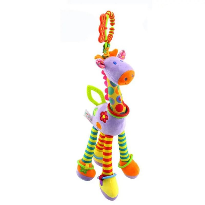 New Soft Cute Giraffe Animal Handbells Rattles Plush Infant Handle Toy With Teether 8