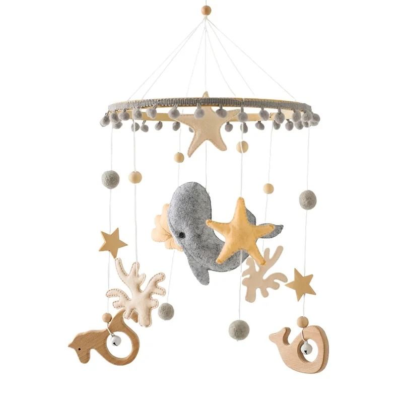 Baby Crib Mobile Rattle Toy Cartoon Felt Forest Animal Bed Bell With Wooden Bracket 9