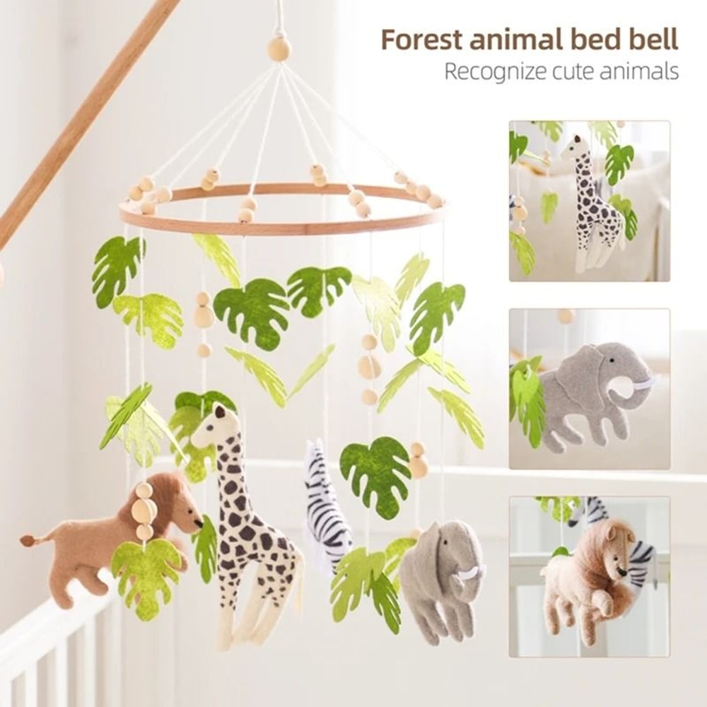 Baby Crib Mobile Rattle Toy Cartoon Felt Forest Animal Bed Bell With Wooden Bracket 2