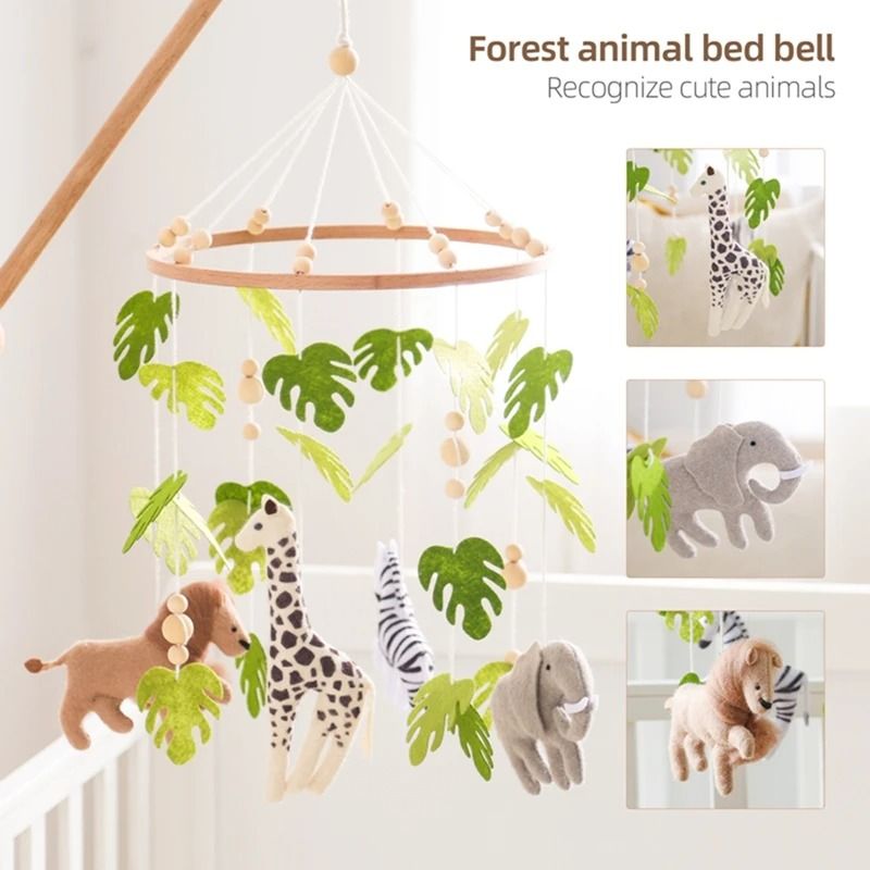 Baby Crib Mobile Rattle Toy Cartoon Felt Forest Animal Bed Bell With Wooden Bracket 2