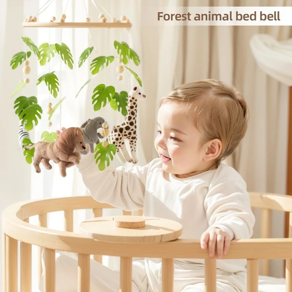 Baby Crib Mobile Rattle Toy Cartoon Felt Forest Animal Bed Bell With Wooden Bracket 5
