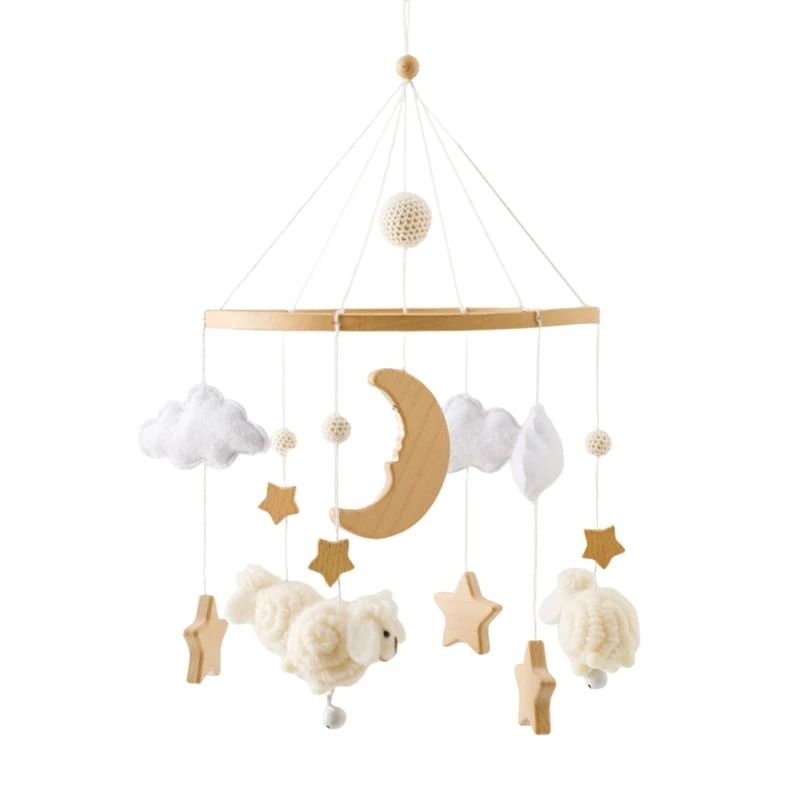 Baby Crib Mobile Rattle Toy Cartoon Felt Forest Animal Bed Bell With Wooden Bracket 7