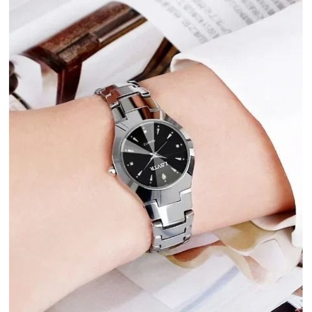 Tungsten Steel Color Quartz Calendar Watch Elegant Couples And Student Watch Set 6