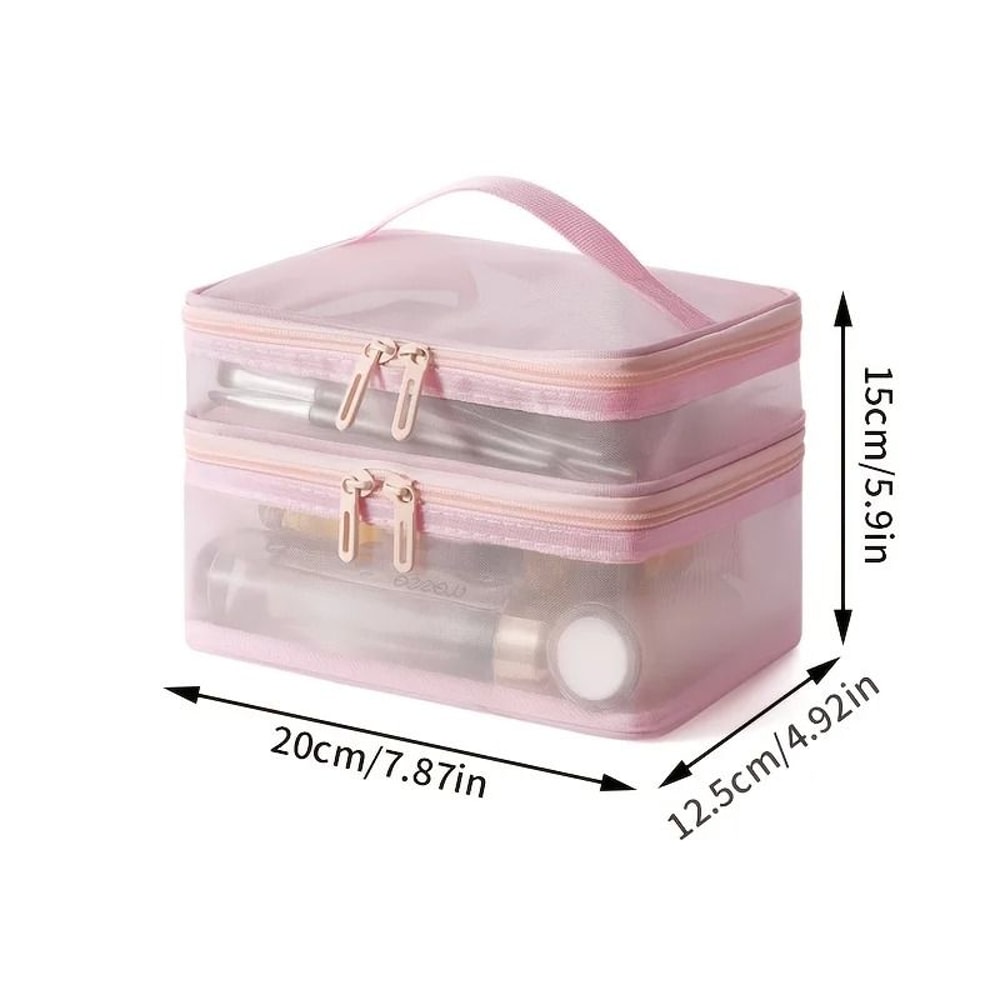 DoubleLayer Makeup Bag Large Capacity Portable Mesh Cosmetic Organizer For Travel 5