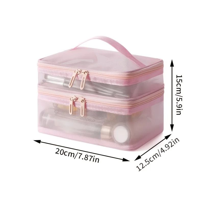 DoubleLayer Makeup Bag Large Capacity Portable Mesh Cosmetic Organizer For Travel 5