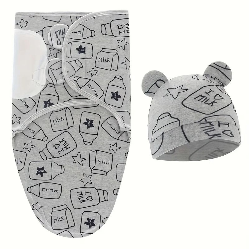 1pc Baby Swaddle Set With Hat UltraSoft Gray Star Cloud Moon Patterns 4