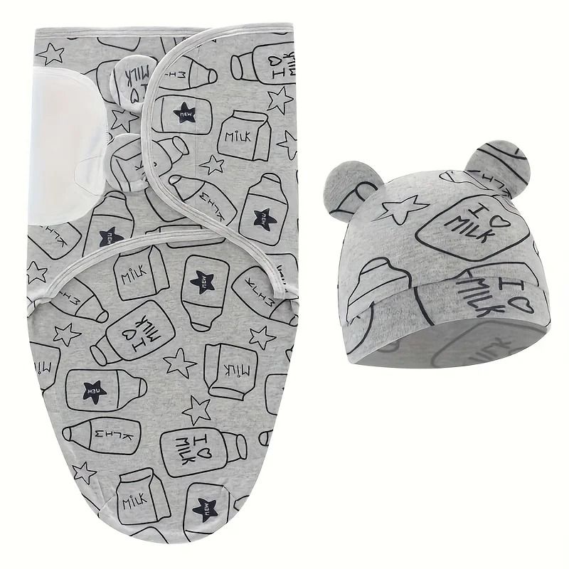 1pc Baby Swaddle Set With Hat UltraSoft Gray Star Cloud Moon Patterns 4