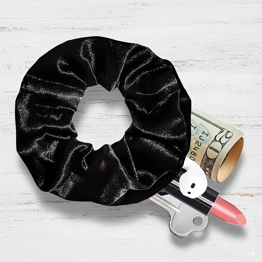 1pc Portable Hidden Safe Secret Hair Tie Discreet Zipper Storage Scrunchie 5