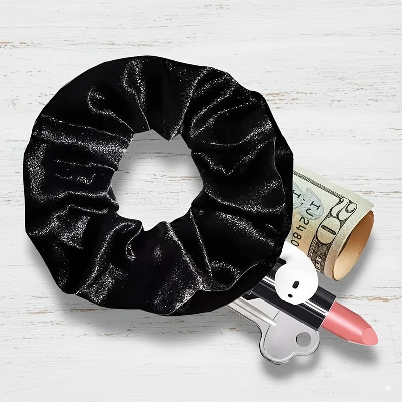 1pc Portable Hidden Safe Secret Hair Tie Discreet Zipper Storage Scrunchie 5
