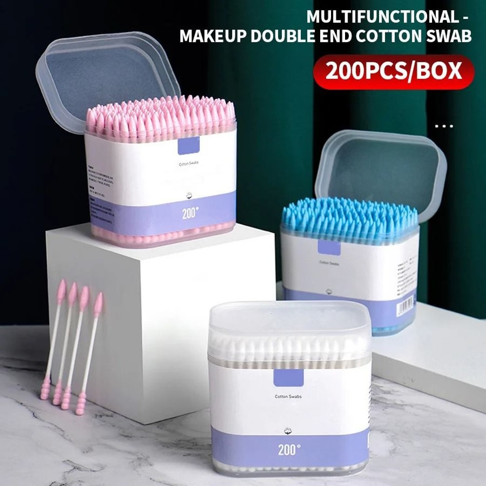 200Count Pure Cotton DoubleEnded Makeup Cotton Swabs Precision Cleaning Gentle Removal 0