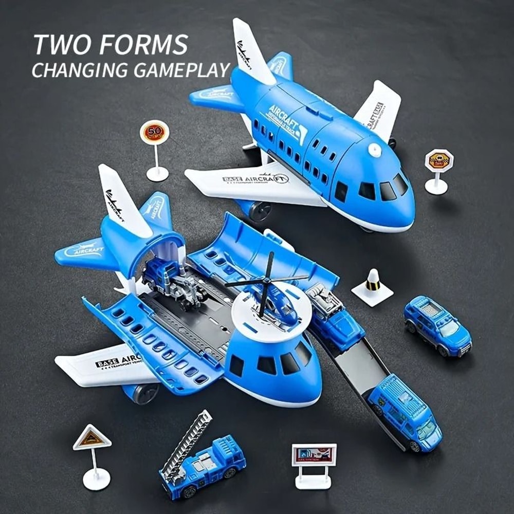 Childrens Airplane Transport Toy Set Inertial Model With Rescue Cars Helicopter 0