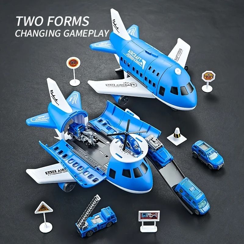 Childrens Airplane Transport Toy Set Inertial Model With Rescue Cars Helicopter 0