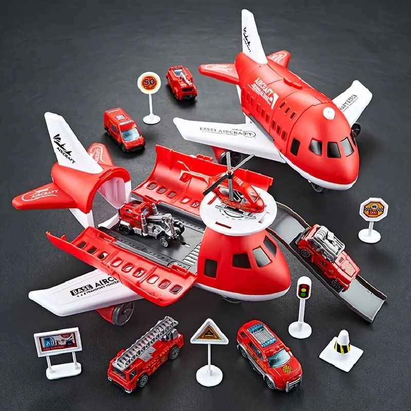 Childrens Airplane Transport Toy Set Inertial Model With Rescue Cars Helicopter 5