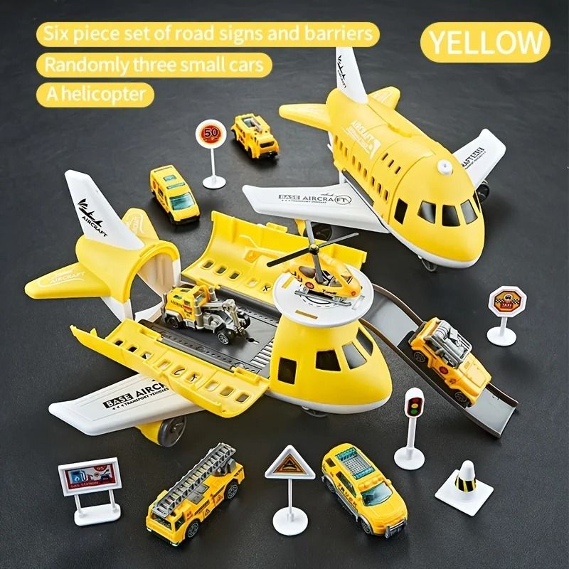 Childrens Airplane Transport Toy Set Inertial Model With Rescue Cars Helicopter 6