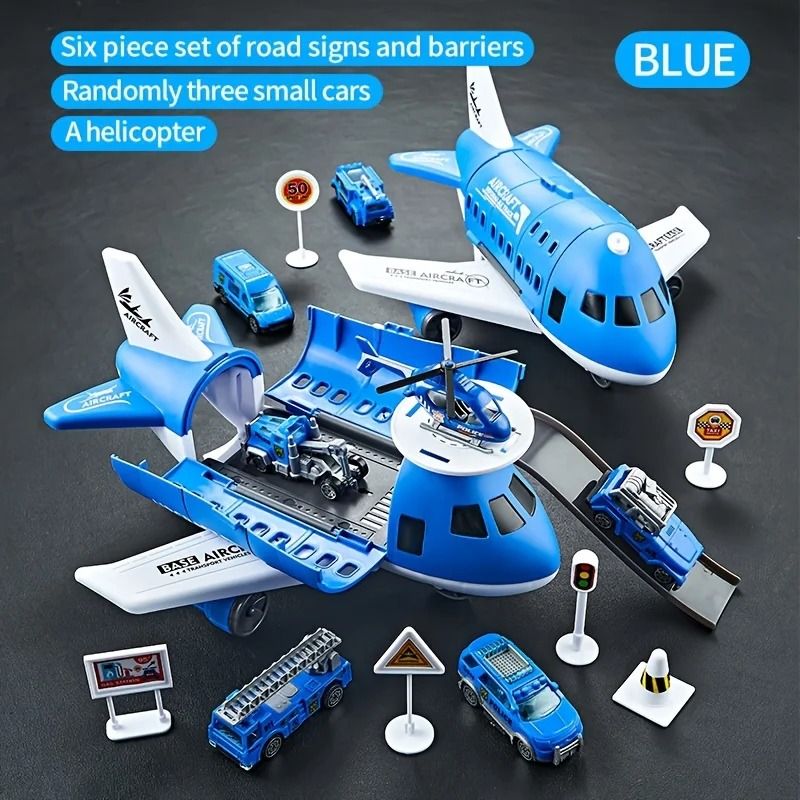 Childrens Airplane Transport Toy Set Inertial Model With Rescue Cars Helicopter 7