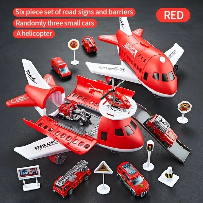Childrens Airplane Transport Toy Set Inertial Model With Rescue Cars Helicopter 9