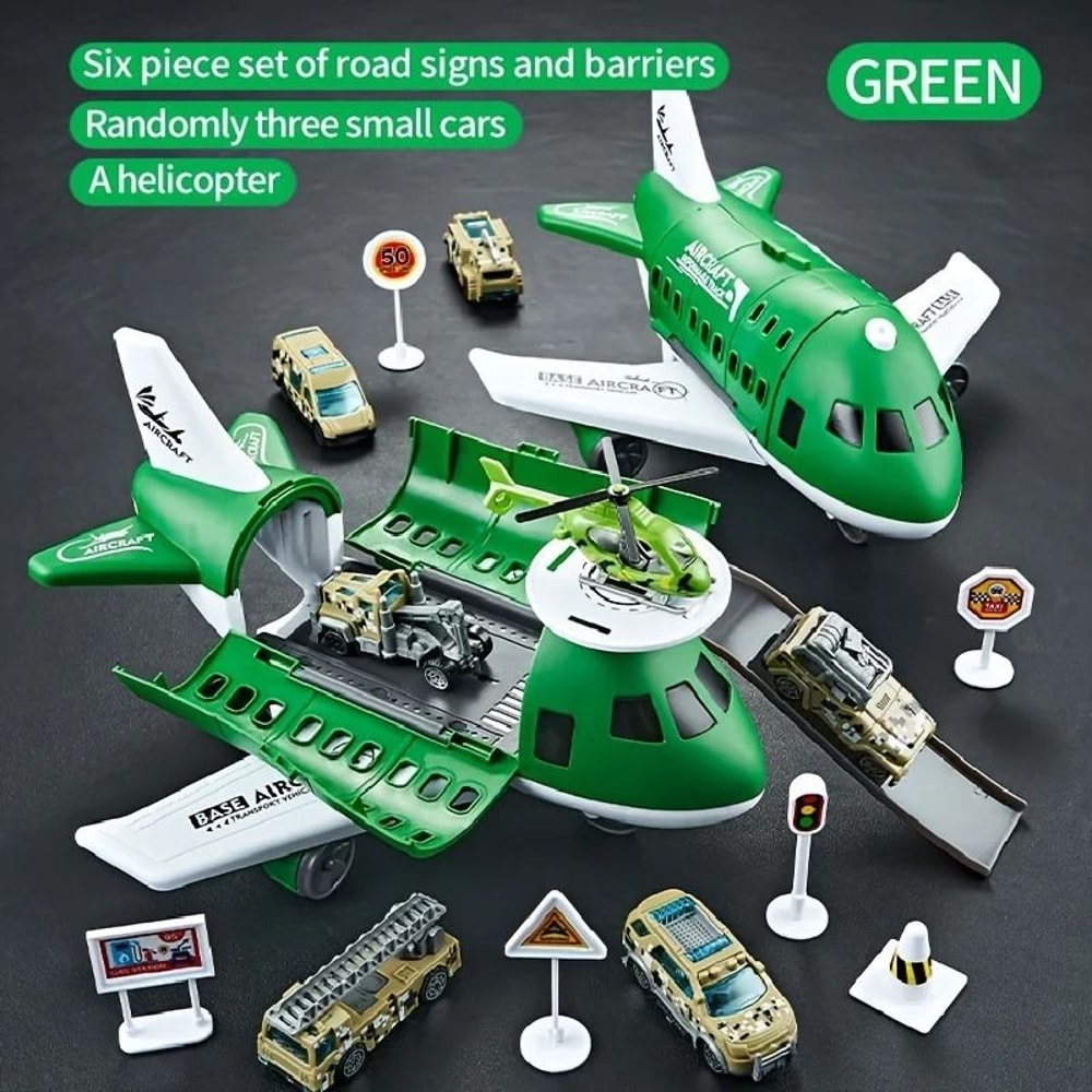 Childrens Airplane Transport Toy Set Inertial Model With Rescue Cars Helicopter 8