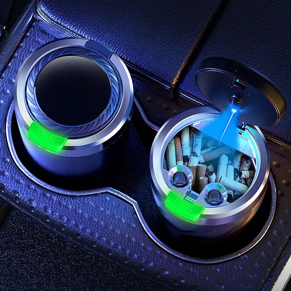 Premium Car LED Ashtray Large Capacity MetalLined Interior Trash Bin 0