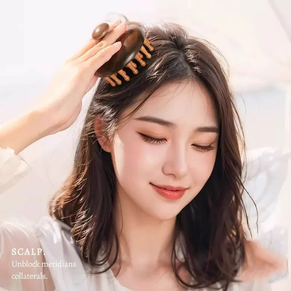 1pc Disc Wooden Scalp Head Massager Natural Hair Meridian Massage Comb 1